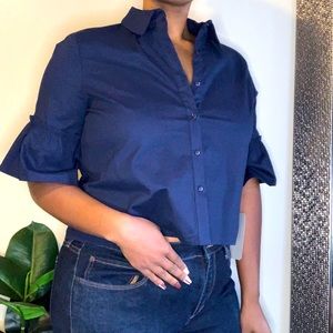 Ruffle Sleeve Button Down Crop